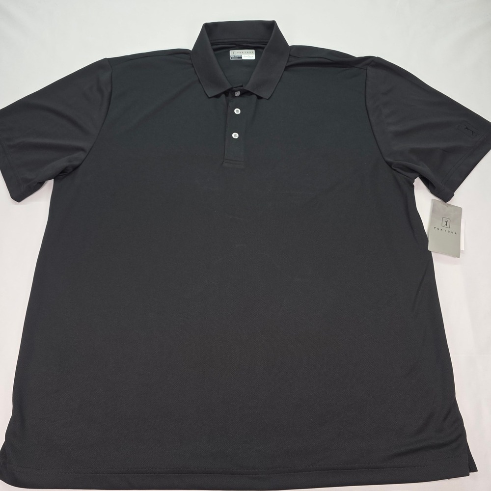 PGA Tour Airflux Mesh Polo Shirt Mens XXL Black Short Sleeve Golf Top New - Picture 1 of 6